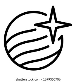 Planet and star icon. Outline planet and star vector icon for web design isolated on white background