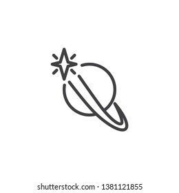Planet and star line icon. linear style sign for mobile concept and web design. Orbital planet, satellite star outline vector icon. Symbol, logo illustration. Pixel perfect vector graphics