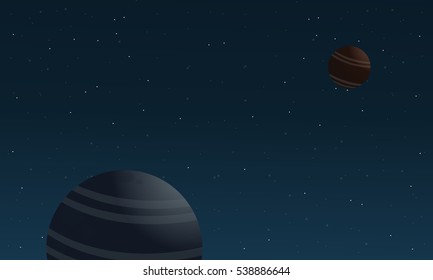 Planet and star on outer space landscape
