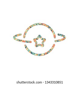 Planet and star, satellite on orbit, outline linear icon. Colored mosaic with polygons