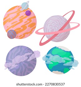 Planeta. Estrella. Estrella de tiro, cometa, asteroide. Objeto espacial. Exploración del espacio abierto. Ilustración vectorial al estilo de las caricaturas.