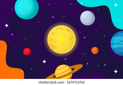 Planet Star Sun Moon Space Flat Vektorillustration Illustration