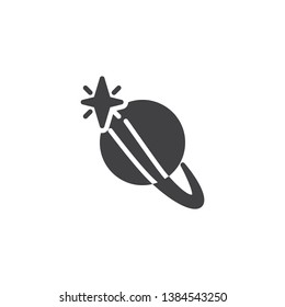 Planet and star vector icon. filled flat sign for mobile concept and web design. Orbital planet, satellite star glyph icon. Symbol, logo illustration. Pixel perfect vector graphics