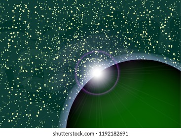 A planet in the starry night sky. Night view of the Earth from the satellite. Space.