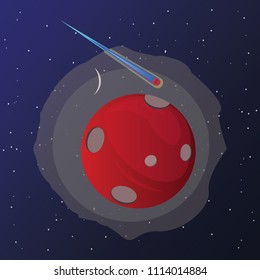 Planet with stars and asteroids. Vector illustration of cosmos, black holes and comets in space