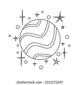 Planet and stars. Planet icon. Space symbol. Simple linear illustration.