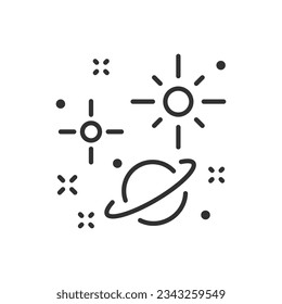 Planet and stars, linear icon. Line with editable stroke
