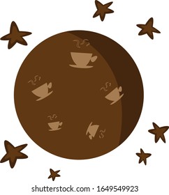 Planet stars and patterns in the shape of a coffee cup and steam. Concept of popular hot drink logo for design