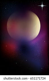 Planet and stars in space. Vector.