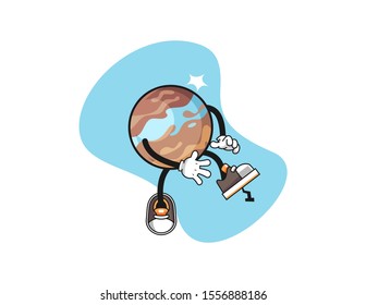 Planet step on nail cartoon. Mascot Character vector.