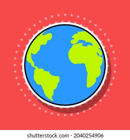 Planet sticker with shadow, vector illustration.