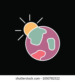Planet with sun icon. Cartoon Planet with sun vector icon for web design isolated on black background