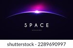 Planet with sun rays. Cosmic sunrise and sunset. Solar ring abstract light effect. Universe design