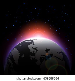 The planet and sunlight on space . Vector .