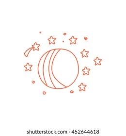Planet Surrounded By Stars And Comets Hand Drawn Childish Illustration In Funny Comic Style On White Background