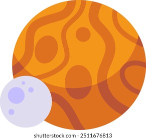 a planet with swirling orange patterns and a small moon