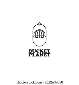 Planet symbol in bucket creative ideas minimal logo icon sign symbol design concept. Vector illustration