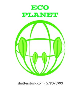 Planet symbol with leafs on white background.Vector illustration.