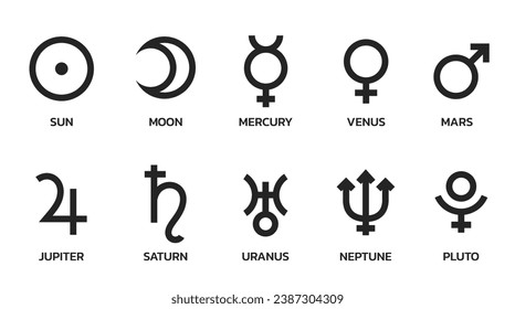 planet symbol set. astrology, astronomy and horoscope sign. isolated vector image in simple style