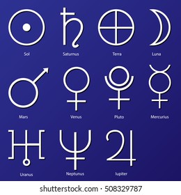 Astrological Planet Alchemical Symbols Vector Stock Vector (Royalty ...