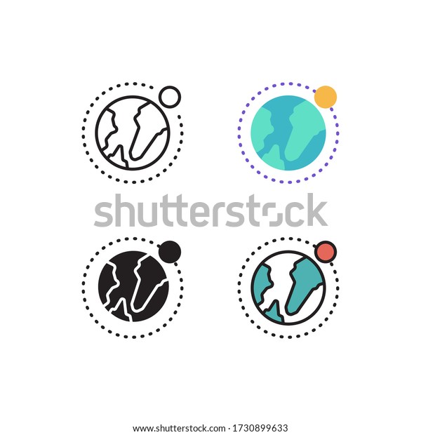 planet system icon vector with four\
different style design. isolated on white\
background