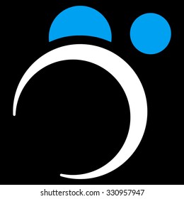 Planet System vector icon. Style is flat bicolor blue and white symbol, rounded angles, black background.