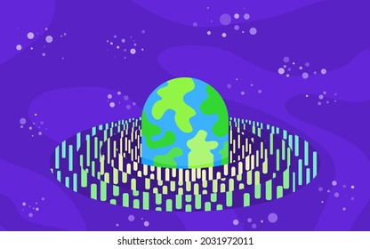 Planet is teleporting from the black hole in space background, space vector background flat illustration design.