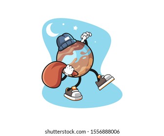 Planet thief cartoon. Mascot Character vector.