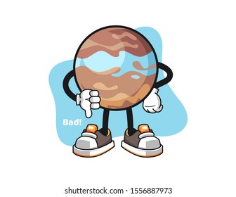 Planet thumbs down cartoon. Mascot Character vector.
