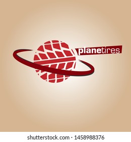 planet tires logo, vector combination planet with texture tire