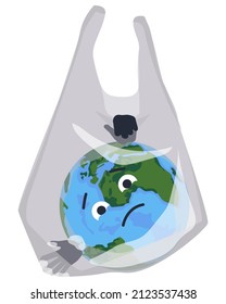 A planet in a trash bag is crying out for help. Environmental poster. Flat vector illustration. Eps10.