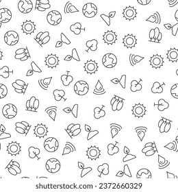 Planeta, árbol, sol, hoja, patrón de crecimiento sin soldadura para impresión, envoltura, diseño, sitios, tiendas, aplicaciones