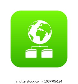 Planet and two folders icon digital green for any design isolated on white vector illustration