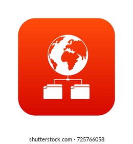 Planet and two folders icon digital red for any design isolated on white vector illustration