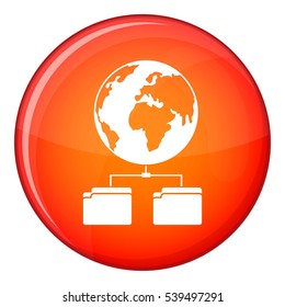 Planet and two folders icon in red circle isolated on white background vector illustration