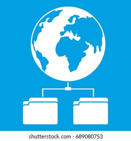 Planet and two folders icon white isolated on blue background vector illustration
