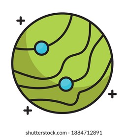 planet with two satellites orbiting line and fill style vector illustration design