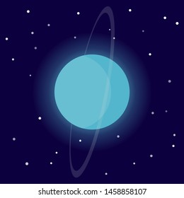 Planet Uranus. Cartoon vector illustration on the cosmic background.