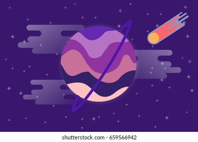 Planet Uranus in flat style in space. Space. Vector illustration.