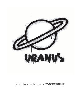 Planet uranus graffiti spray painted black on white.