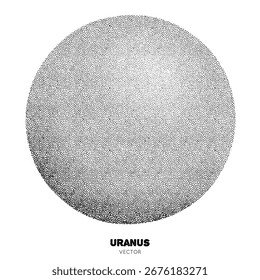 Planet Uranus. Isolated element handdrawn with ink dots. Pointillism technique