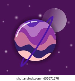 Planet Uranus with satellite in space. Flat design. Vector illustration with planet, satellite and stars.