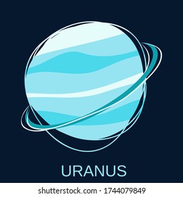 The Planet Uranus. The seventh planet from the Sun in the solar system. Vector illustration on dark blue background for design and web.