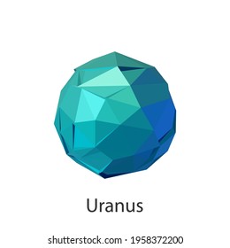 Planeta uranus en el sistema solar. Ilustración vectorial de planetas abstractos, estrellas y cráteres en el espacio en el estilo de objetos de modelo de polos 3d de un triángulo.