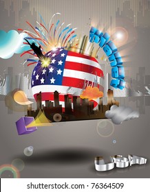 planet usa. vector background. explosion of colors and shapes