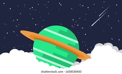 Planet vector with flat style and green color in outer world suitable for 4k background.