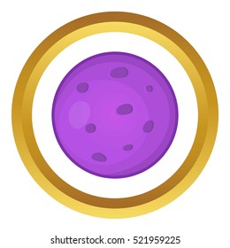 Planet vector icon in golden circle, cartoon style isolated on white background