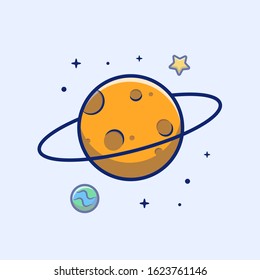 Planet Vector Icon Illustration. Planet, Star And Earth, Space Icon Concept White Isolated. Flat Cartoon Style Suitable for Web Landing Page, Banner, Sticker, Background