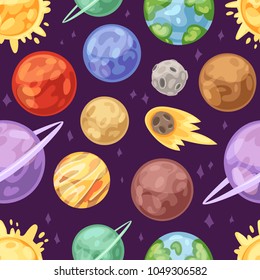 Planet vector planetary system in space with mercury venus earth or mars in planetarium and astronomical illustration set of jupiter saturn or uranus in universe seamless pattern background