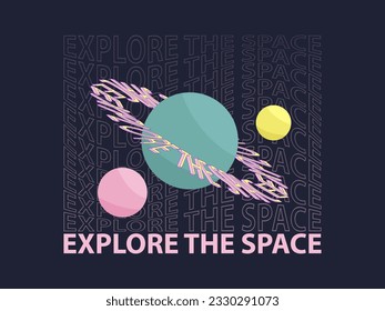 Planet vector in space illustration. Saturn planet Graphic Design for T shirt Street Wear and Urban Style. NASA poster